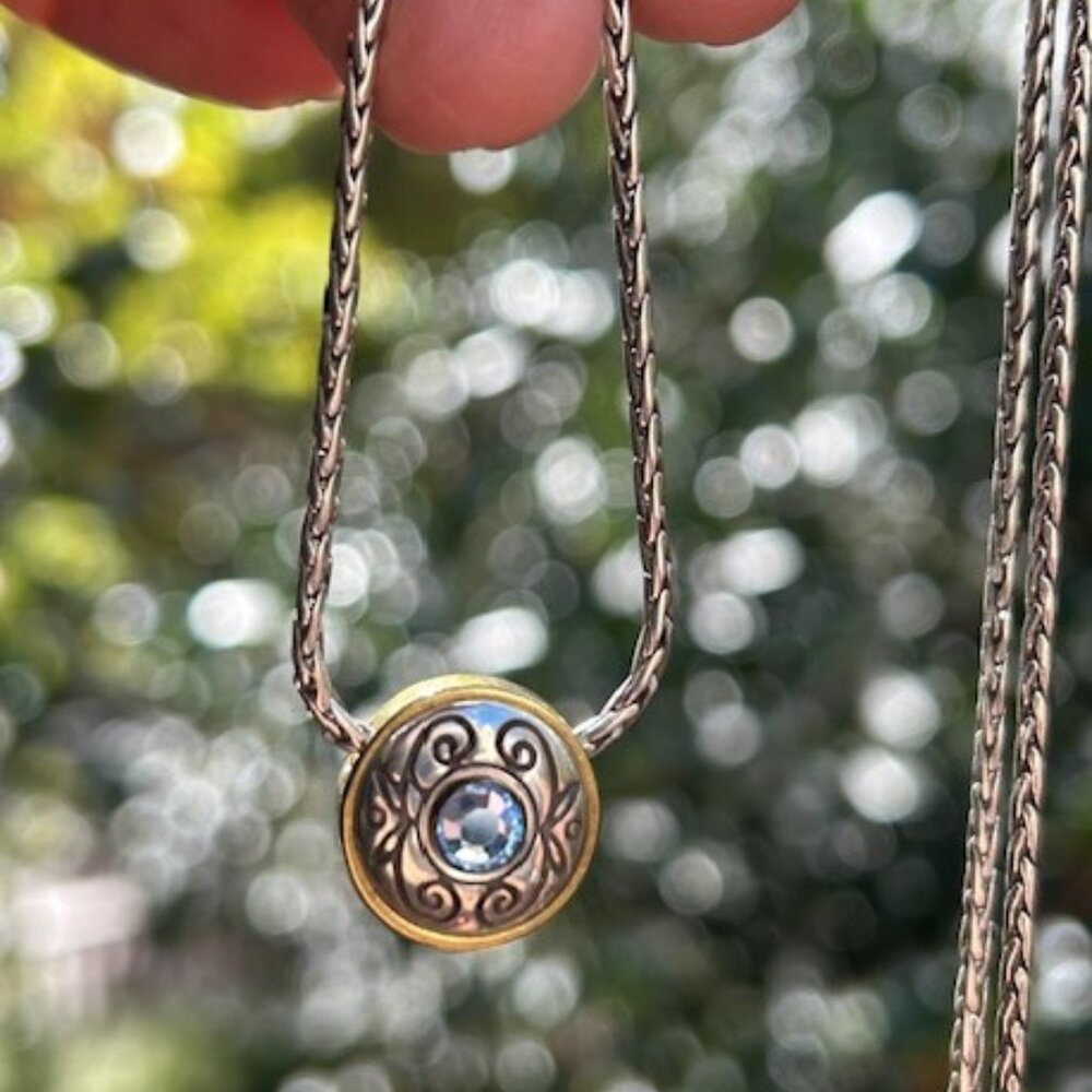 BRIGHTON “Celestial Blue” Swarovski Crystal 2-Tone Pendant NECKLACE